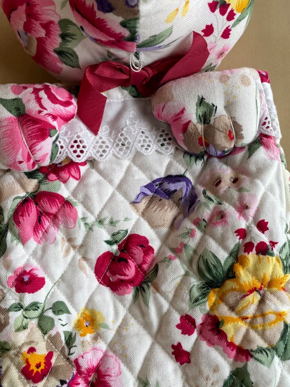 Entire Closet $5! VTG Milaca Mills Floral Quilted Teddy Bear Christmas Stocking - Picture 4 of 10